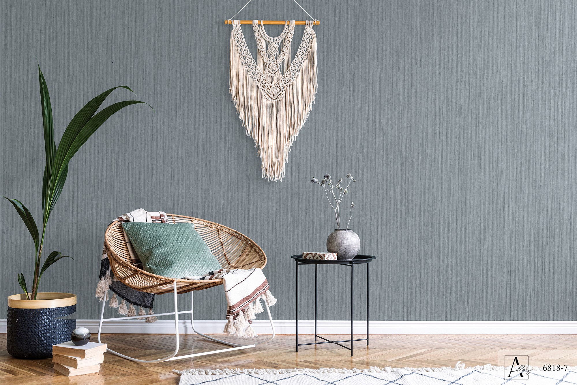 Giấy dán tường sọc tăm màu ghi Albany 6818-7